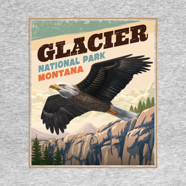 Glacier National Park Bold Eagle Vintage Look by MarkusShirts